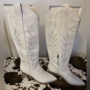 New white tall western style boots